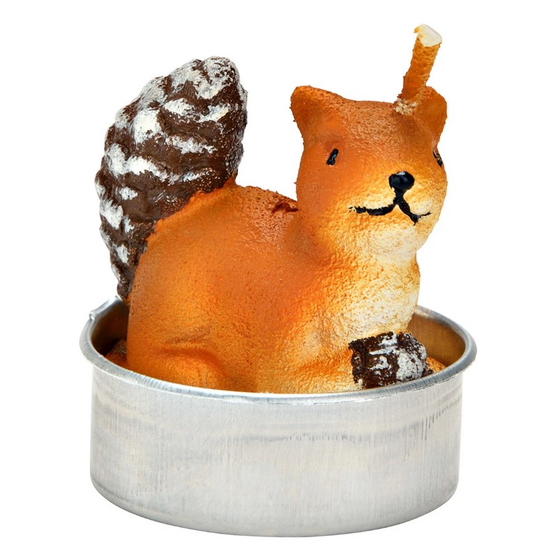 Candela tealight autunnale a forma di scoiattolo